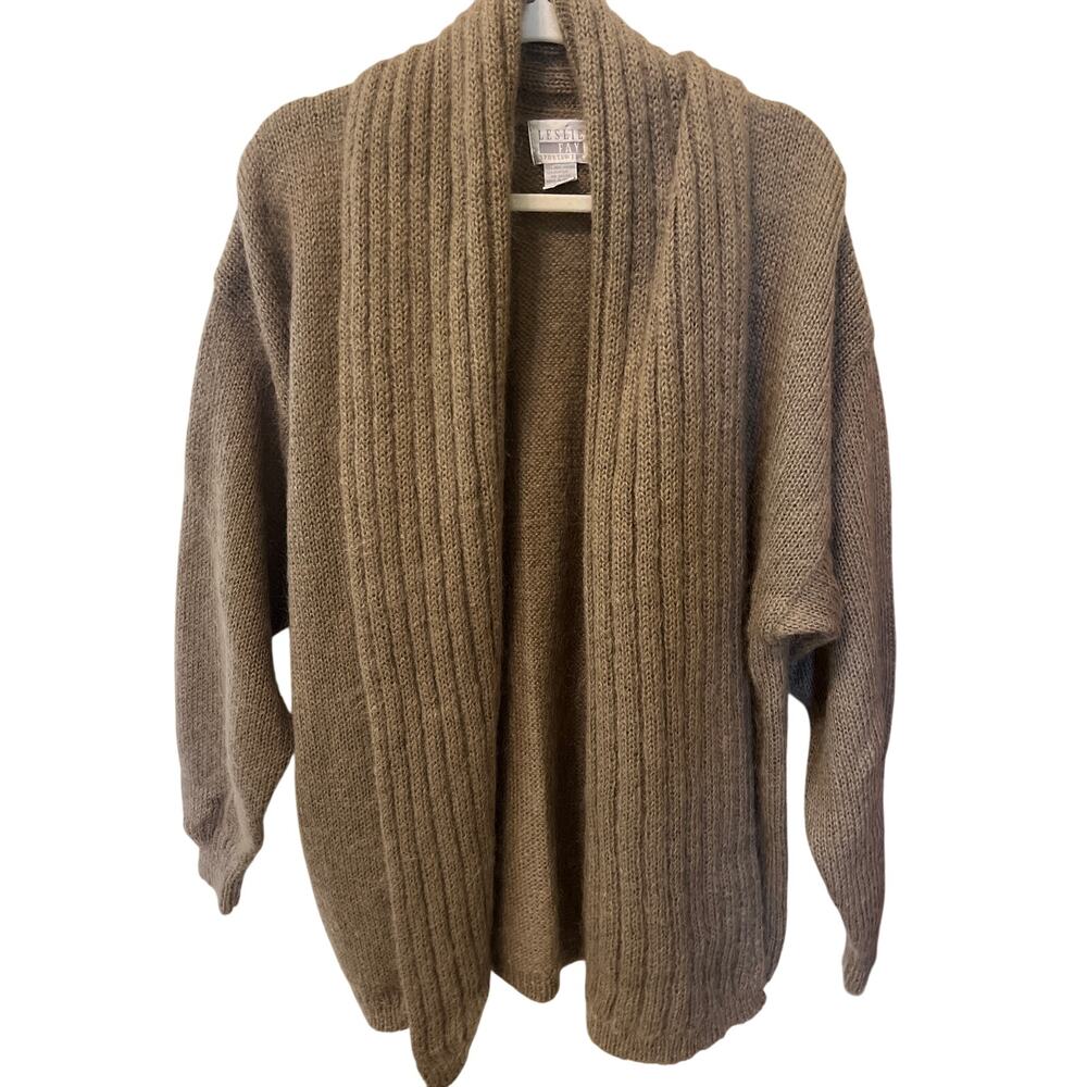 Vintage Leslie Fay Wool Mohair Fisherman Shawl Cardigan Women's Size Medium